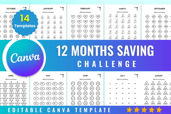 12 Months Saving Challenge Kdp Canva