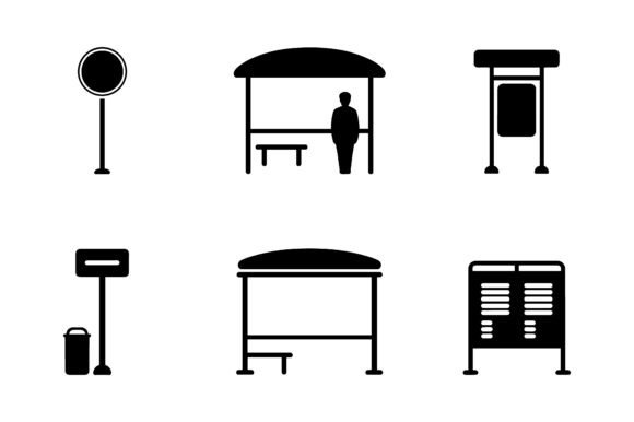 Bus Stop Public Transit Icon Set EPS: Enhance Your Urban Design Projects